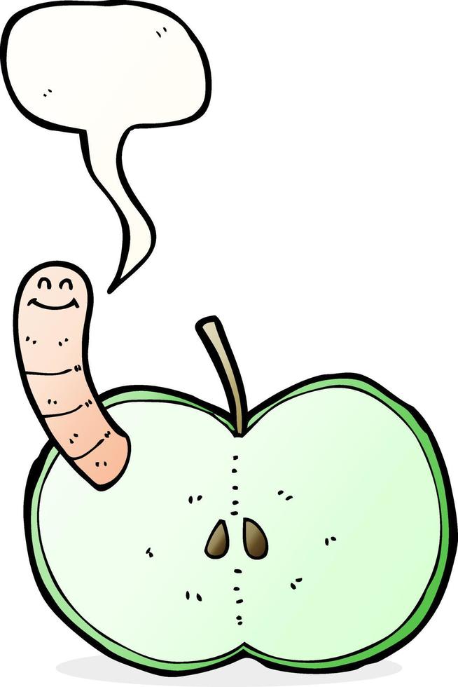 cartoon apple with worm with speech bubble vector