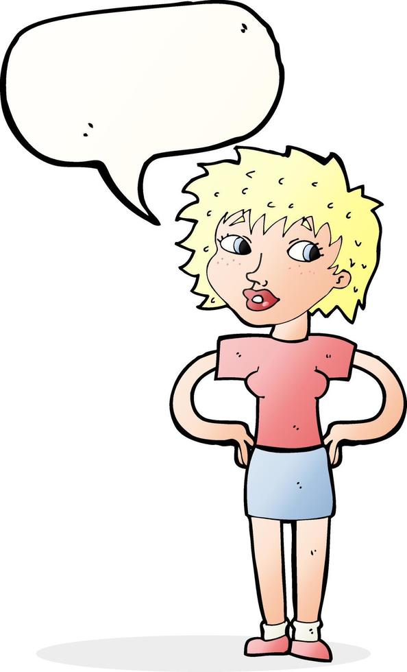 cartoon woman with hands on hips with speech bubble vector