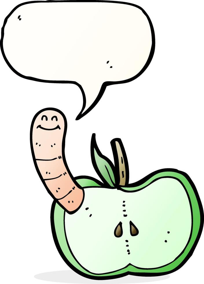 cartoon apple with worm with speech bubble vector