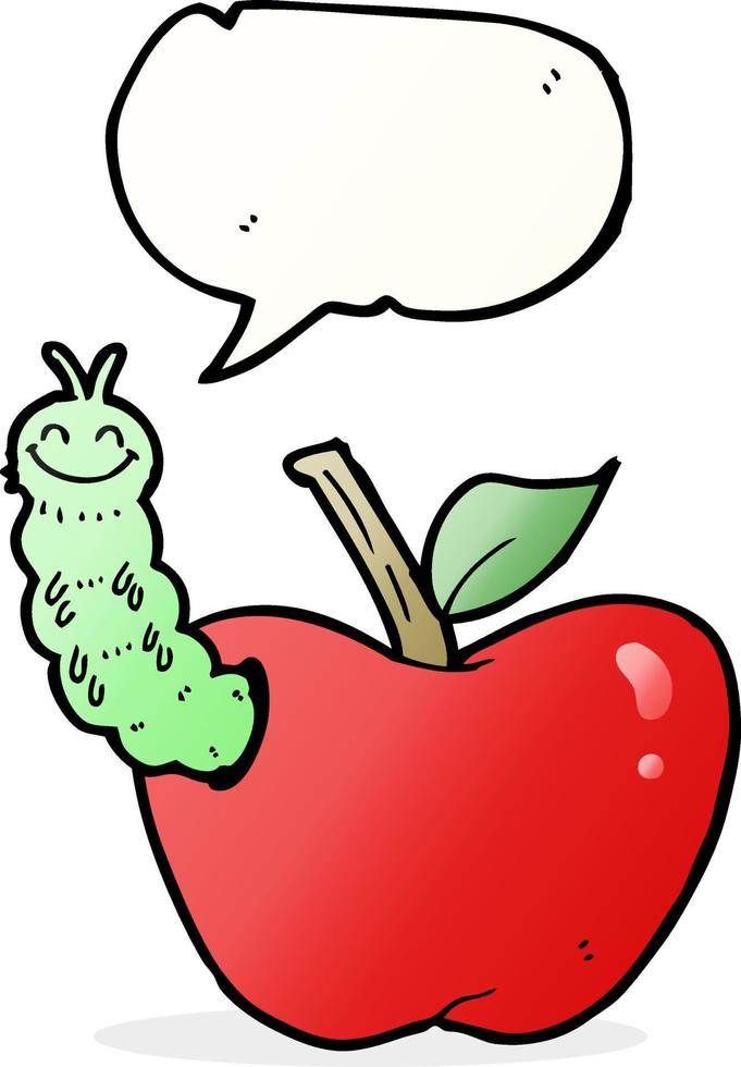 cartoon apple with bug with speech bubble vector