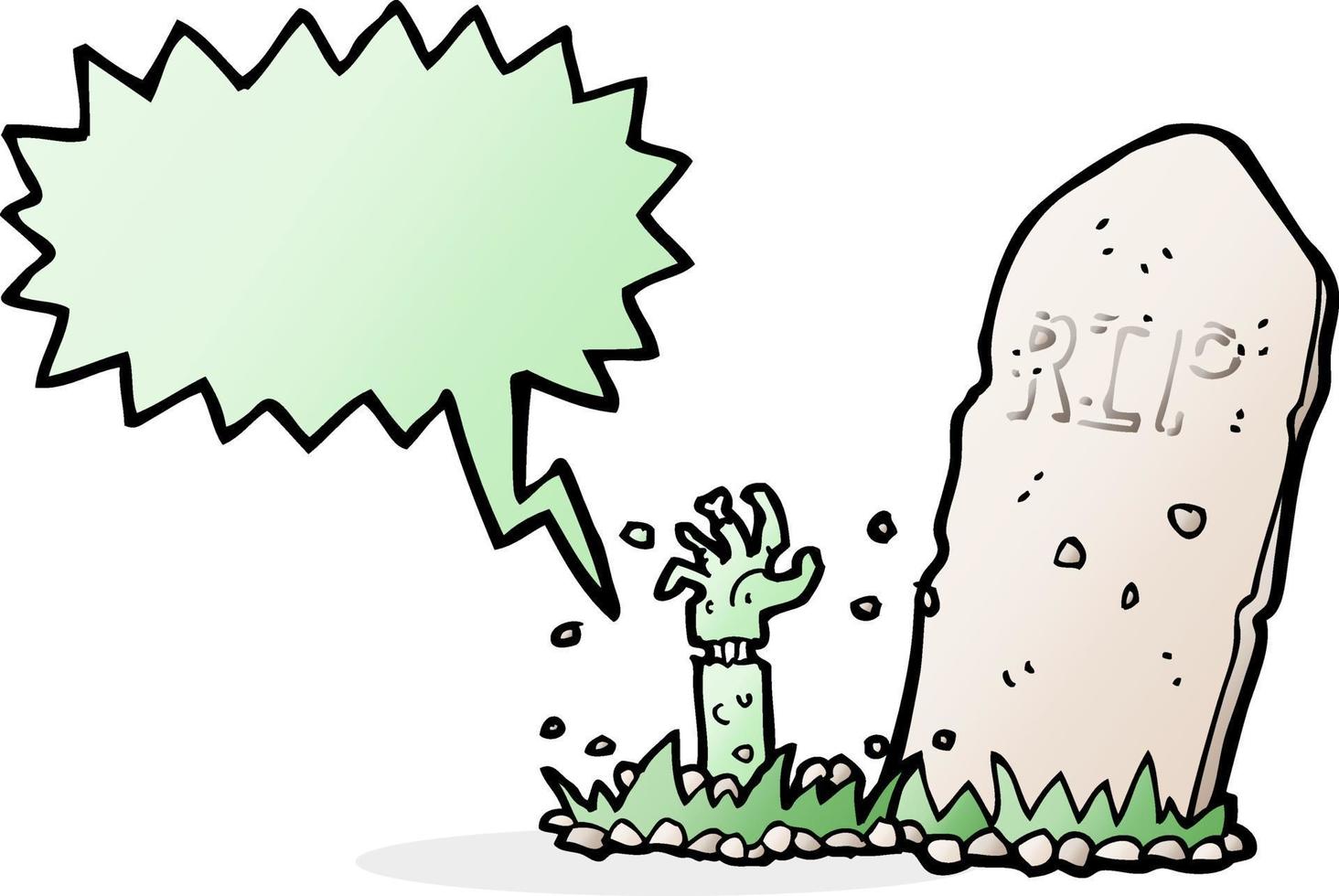 cartoon zombie rising from grave with speech bubble vector