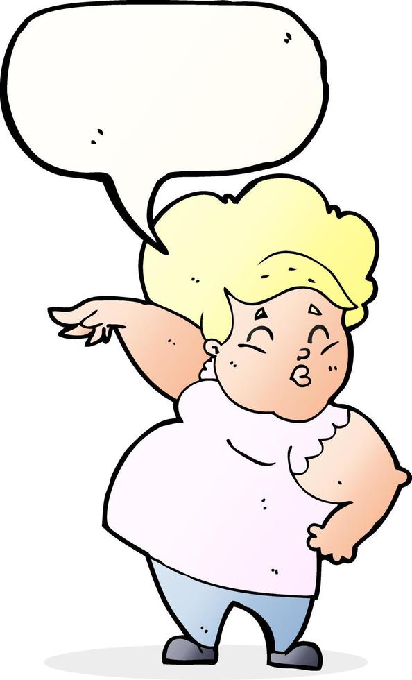 cartoon happy overweight lady with speech bubble vector