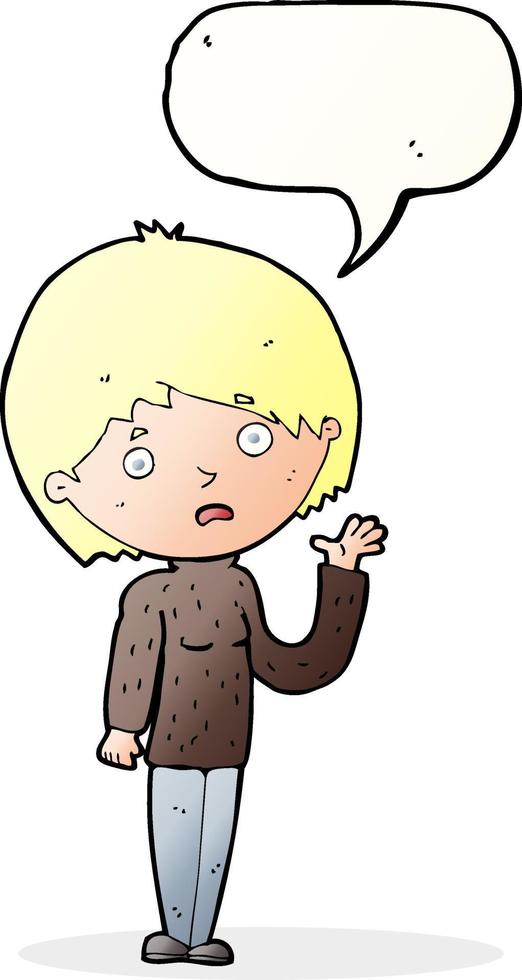 cartoon worried woman with speech bubble vector