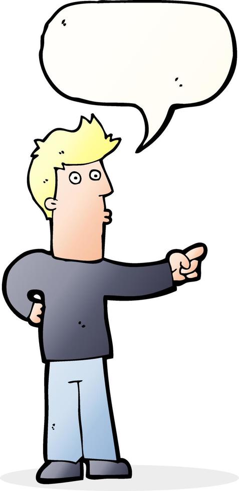 cartoon curious man pointing with speech bubble vector