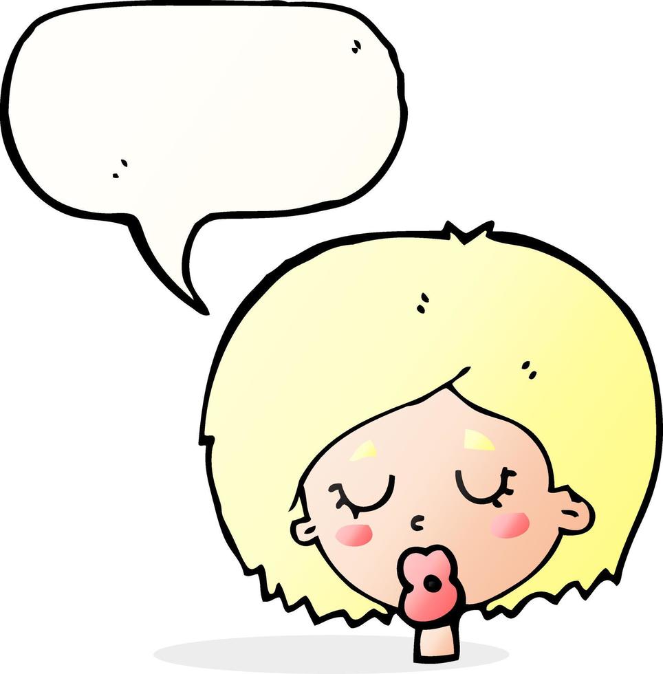 cartoon woman with eyes closed with speech bubble vector