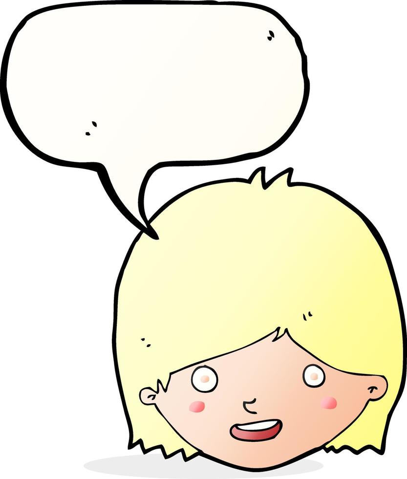 cartoon happy female face with speech bubble vector