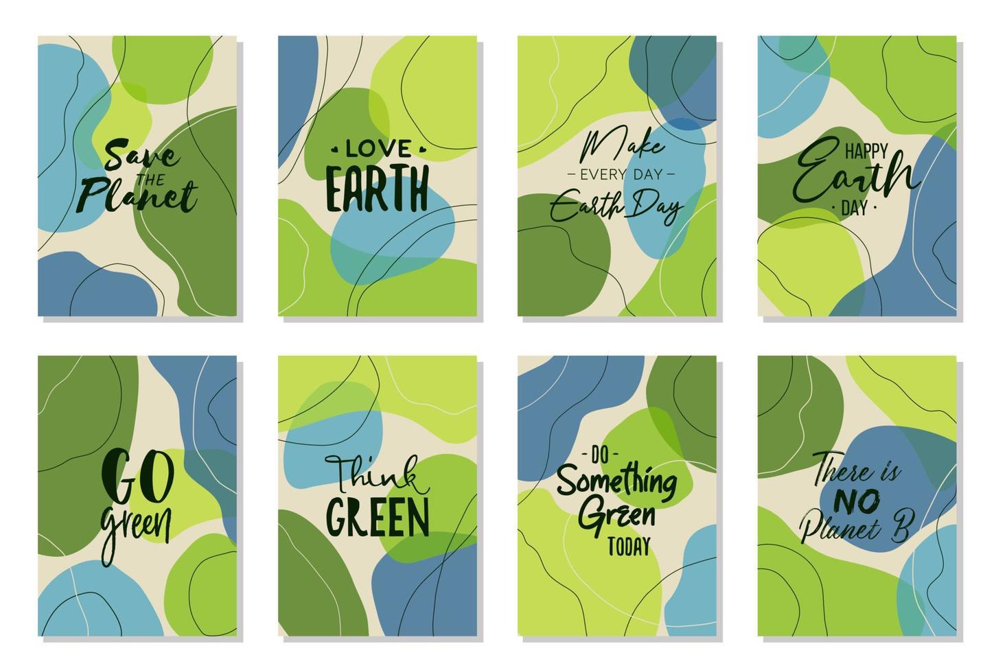 Set of 8 Earth Day wall art posters, brochure, flyer templates. Eco organic line abstract shape drawn, hand drawn design, simple wallpaper. Dynamic contemporary line graphic vector, liquid or fluid. vector