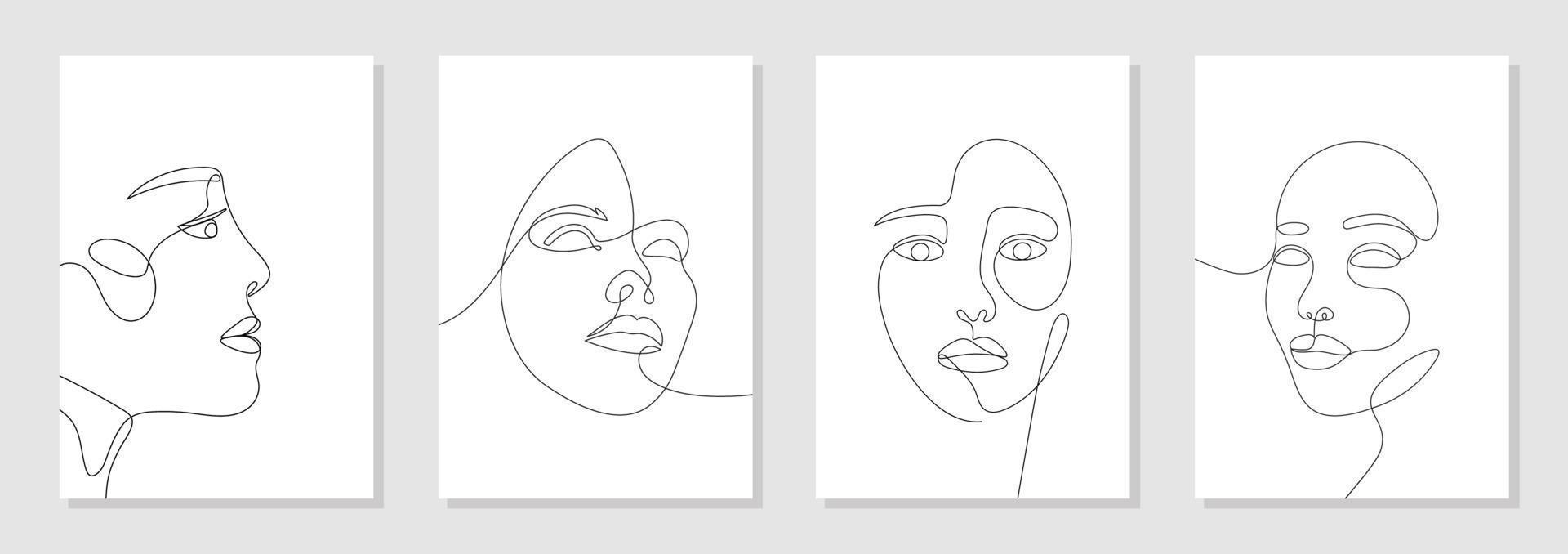 retrato de mujer joven dibujado a mano de una sola línea belleza femenina, cara de niña hermosa minimalista. diseño de vector gráfico dinámico continuo de una línea. colección de caras, conjunto de moda