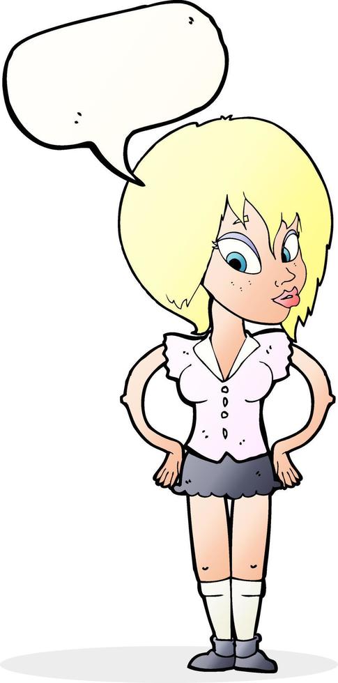 cartoon woman with hands on hips with speech bubble vector