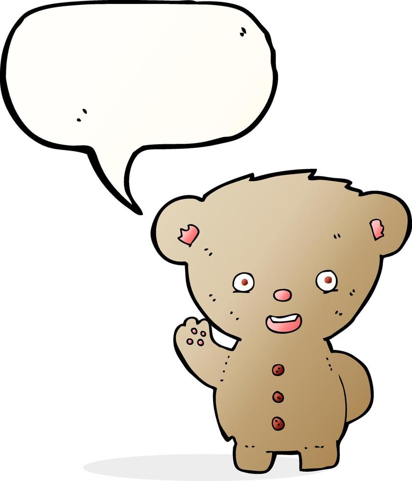 cartoon teddy bear waving with speech bubble vector