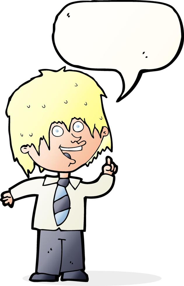 cartoon school boy with idea with speech bubble vector