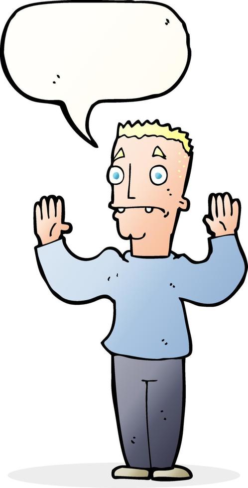 cartoon man surrendering with speech bubble vector