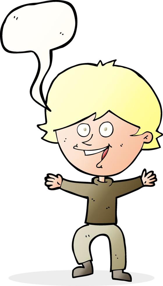 cartoon happy boy laughing with speech bubble vector