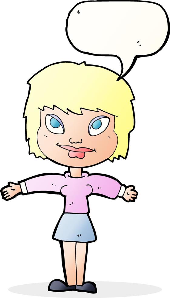 cartoon woman with open amrs with speech bubble vector