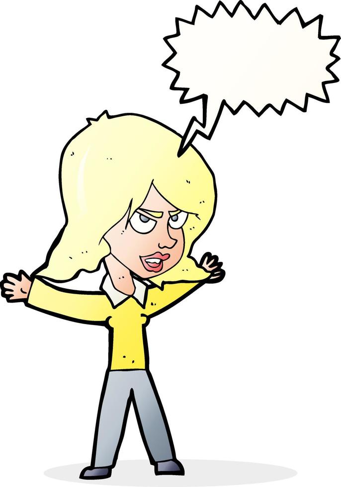 cartoon woman gesturing with speech bubble vector