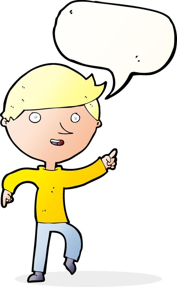 cartoon happy pointing with speech bubble vector