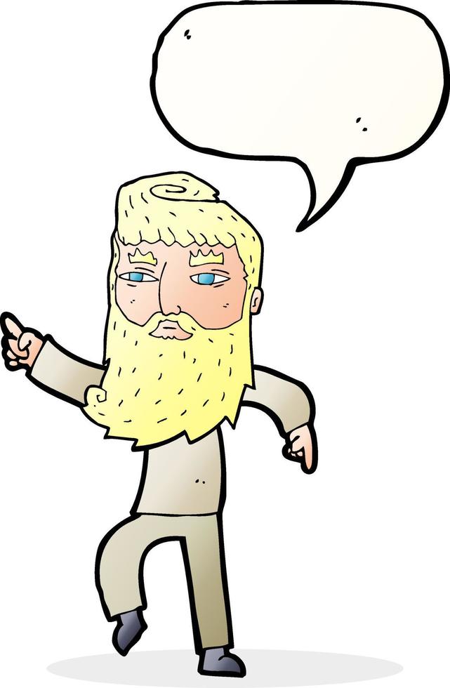 cartoon bearded man pointing the way with speech bubble vector