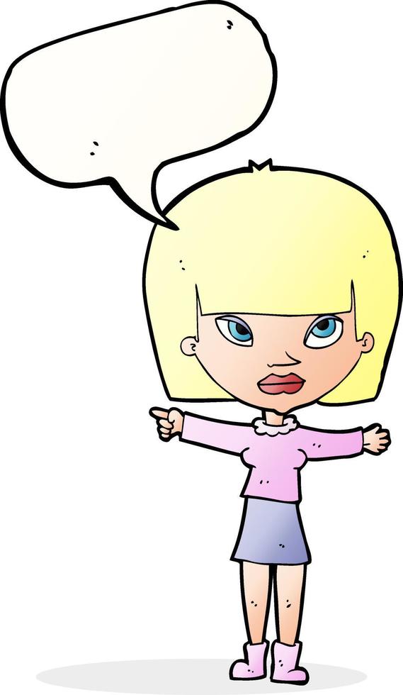 cartoon woman pointing with speech bubble vector