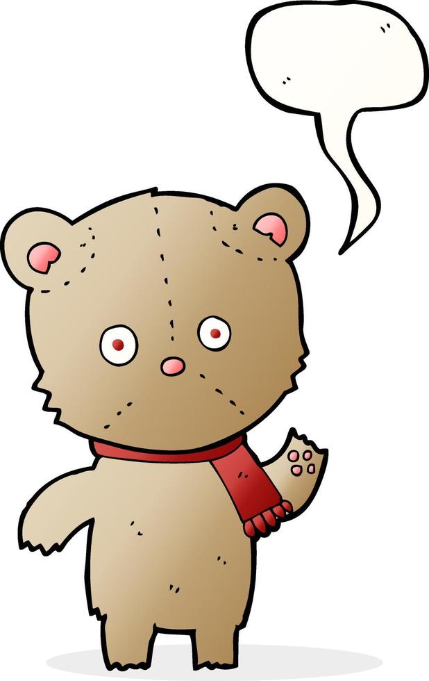 cartoon waving teddy bear with speech bubble vector