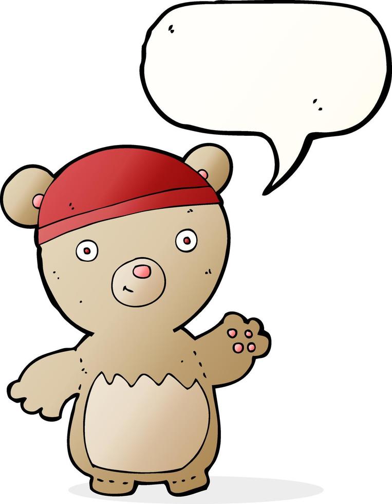 cartoon teddy bear wearing hat with speech bubble vector