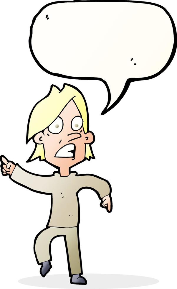 cartoon worried man pointing with speech bubble vector