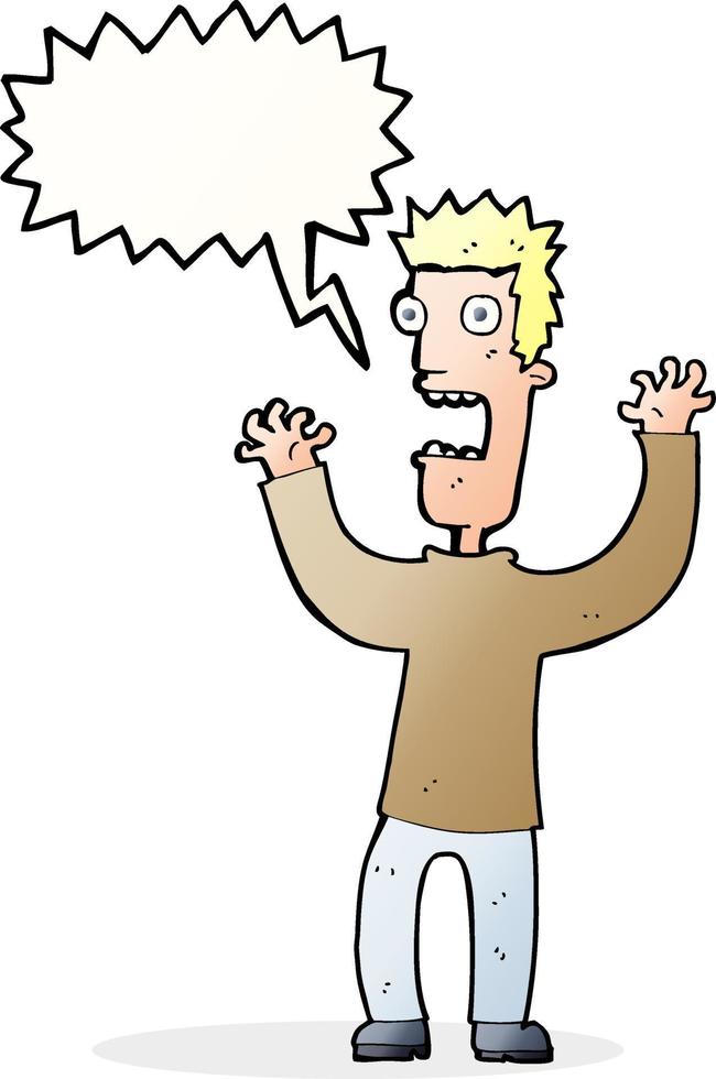 cartoon terrified man with speech bubble vector