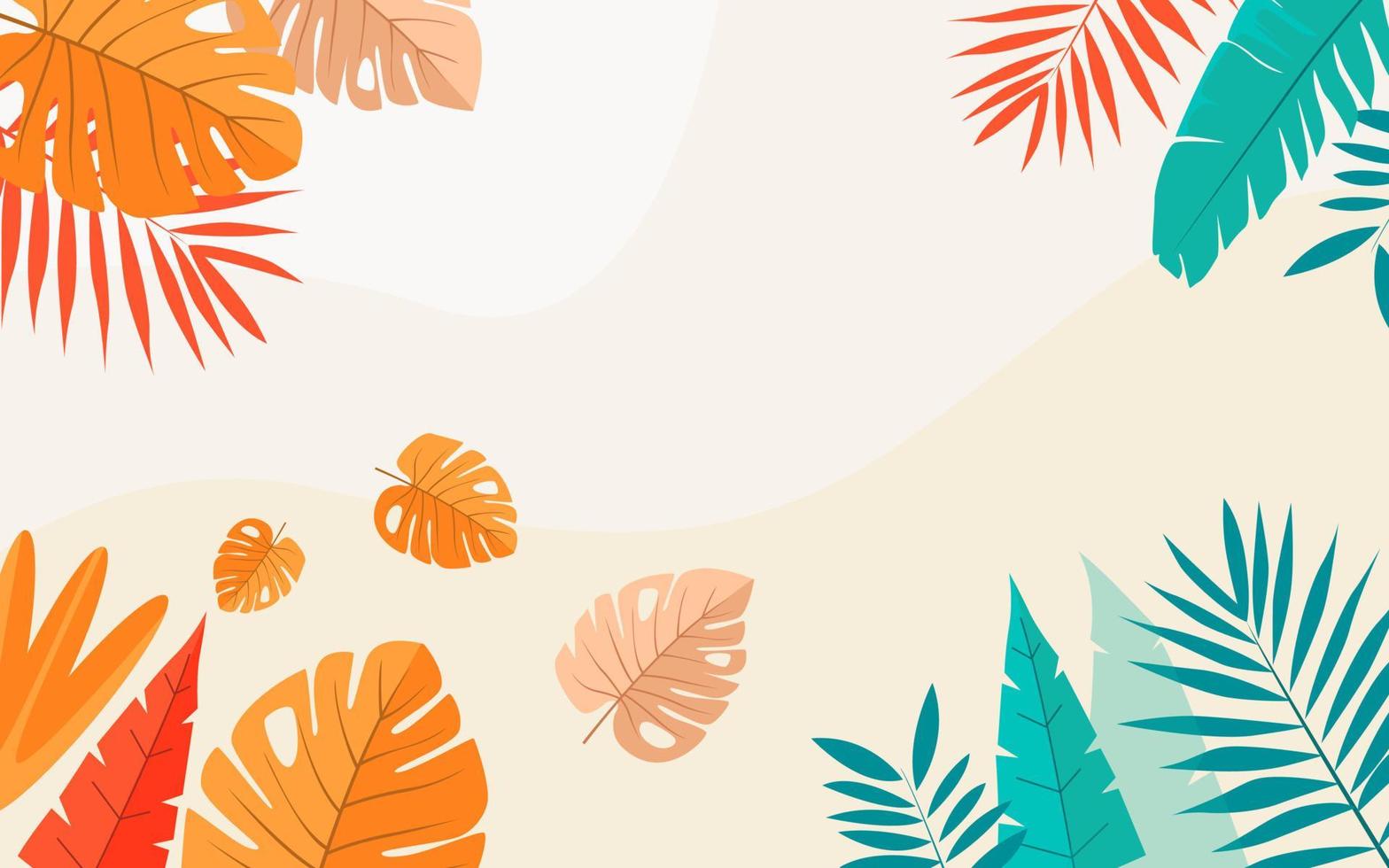 Flat tropical leaves background isolated vector