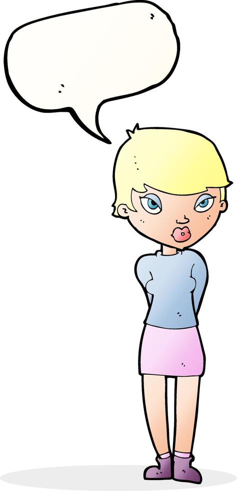 cartoon shy woman with speech bubble vector