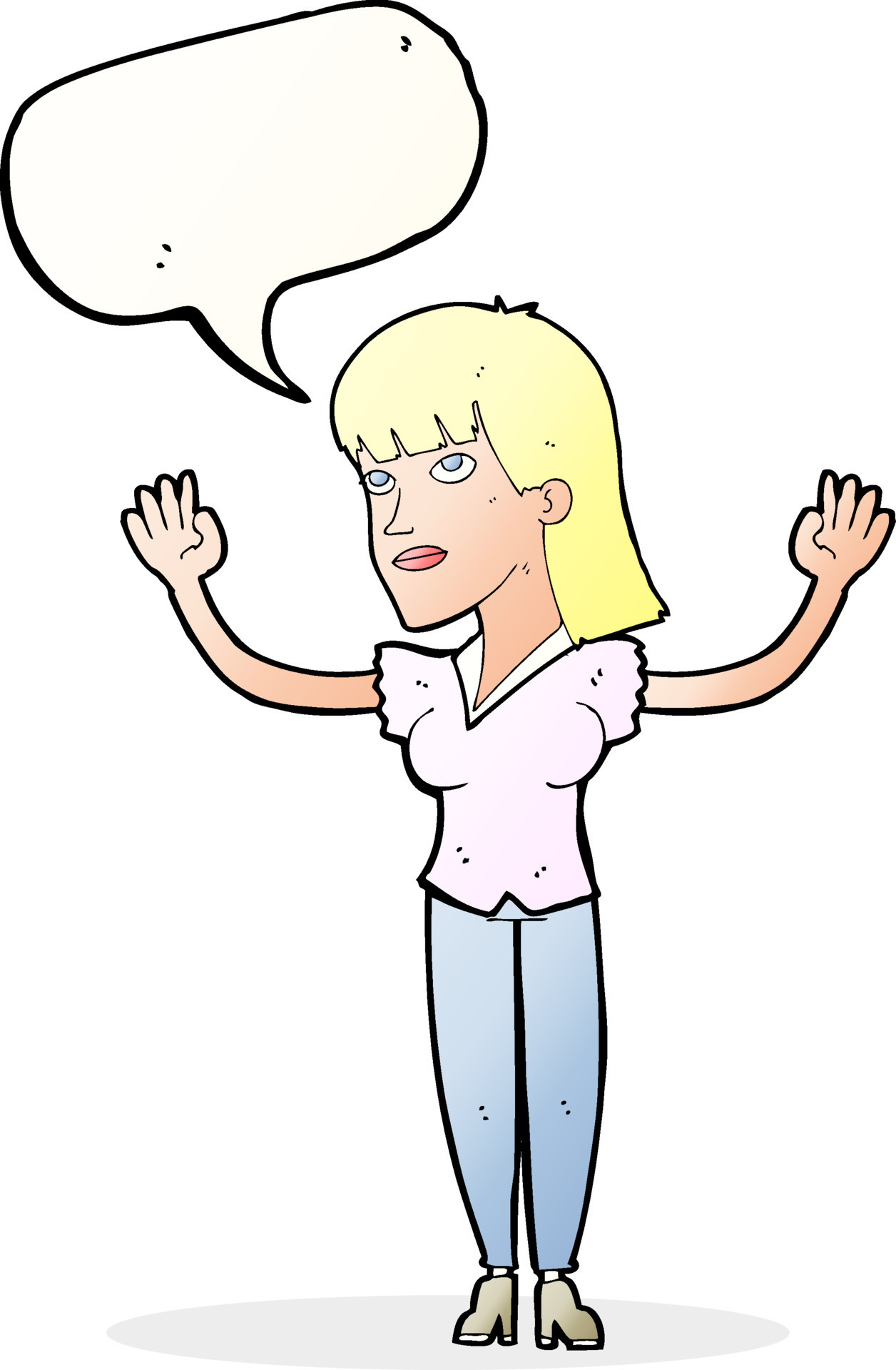 cartoon woman throwing hands in air with speech bubble 12350702 Vector