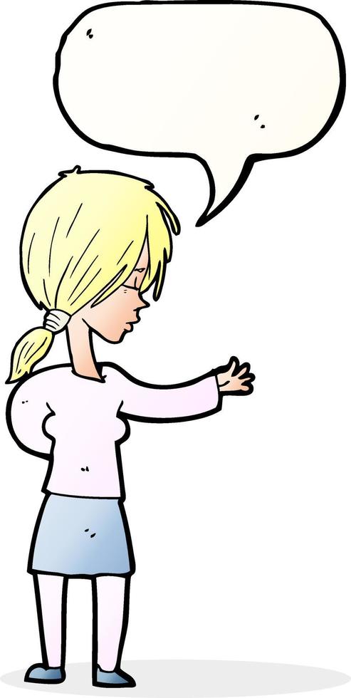 cartoon woman gesturing with speech bubble vector