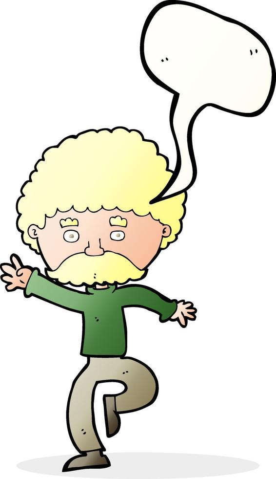 cartoon mustache man disco dancing with speech bubble vector