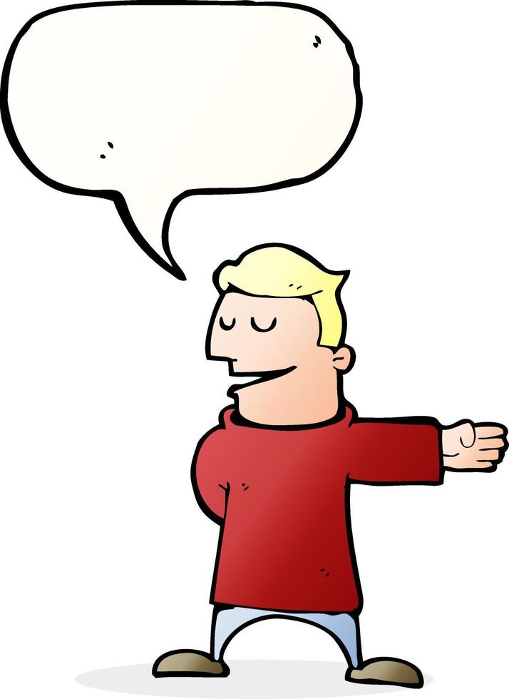 cartoon man gesturing direction with speech bubble vector