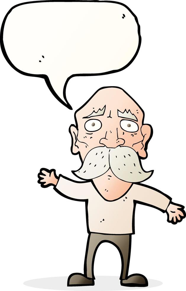 cartoon worried old man with speech bubble vector