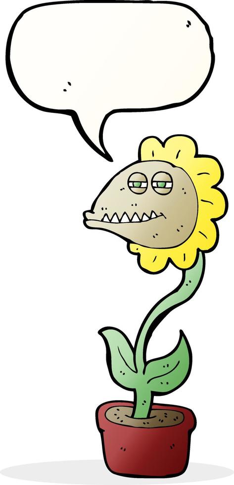 cartoon monster flower with speech bubble vector