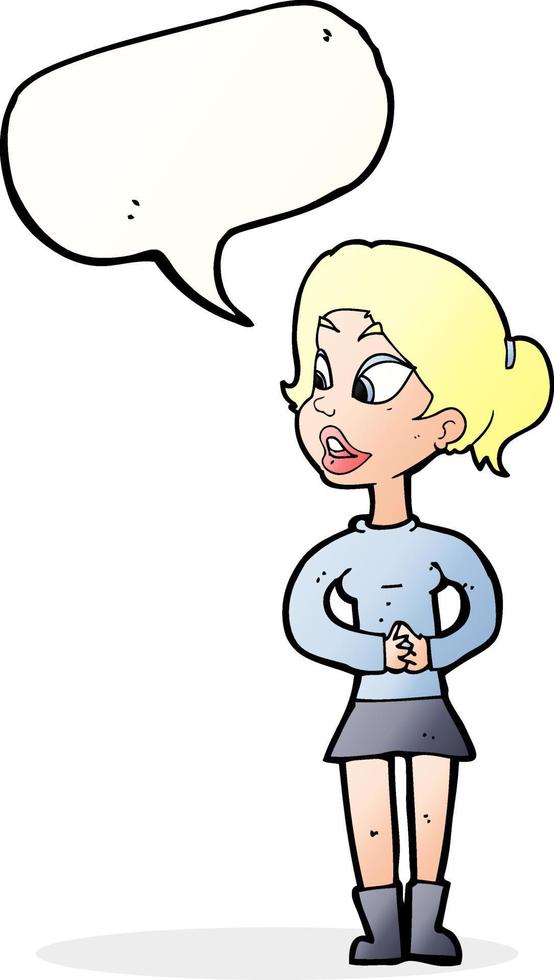 cartoon girl talking with speech bubble vector