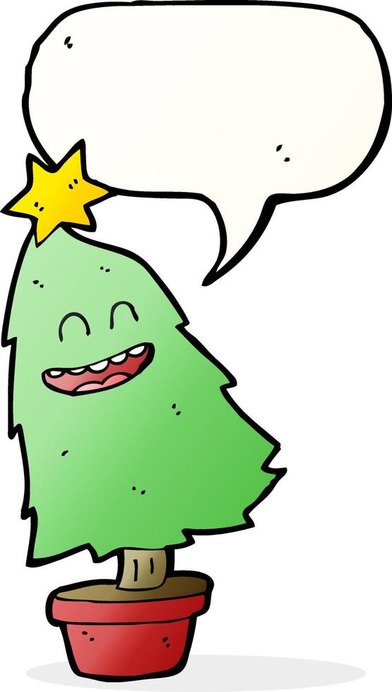 cartoon dancing christmas tree with speech bubble vector