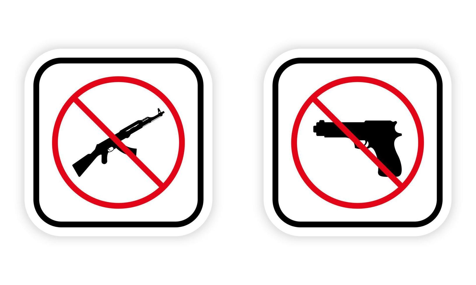 pistola militar, pictograma prohibido ak47. pistola de mano y kalashnikov automático ak 47 detienen el icono de silueta negra. símbolo de prohibición roja del arma del ejército. peligro arma de fuego prohibida. ilustración vectorial aislada. vector