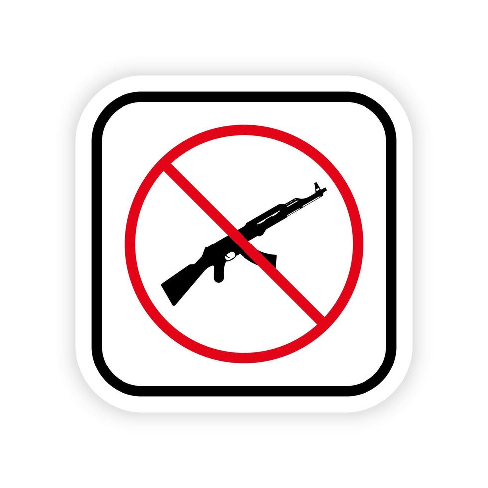 Ak47 Silhouette Red Stop Symbol. No Russian Machine Gun Icon. Weapon Warning Symbol. Kalashnikov Assault Rifle Ban Sign. AK 47 Prohibition Sign. Isolated Vector Illustration.