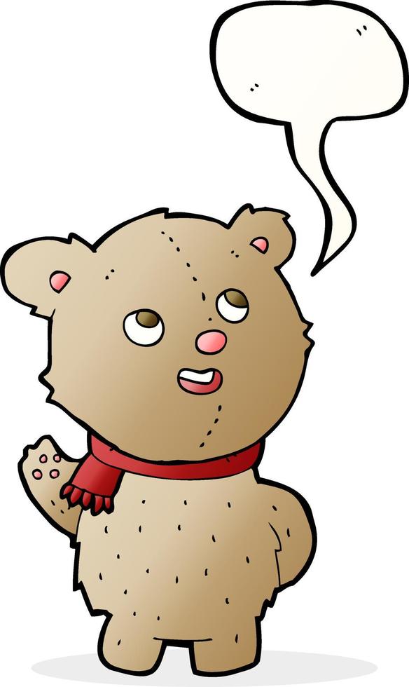 cartoon cute teddy bear with scarf with speech bubble vector