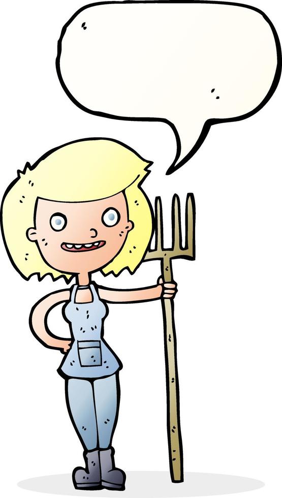 cartoon happy farmer girl with speech bubble vector