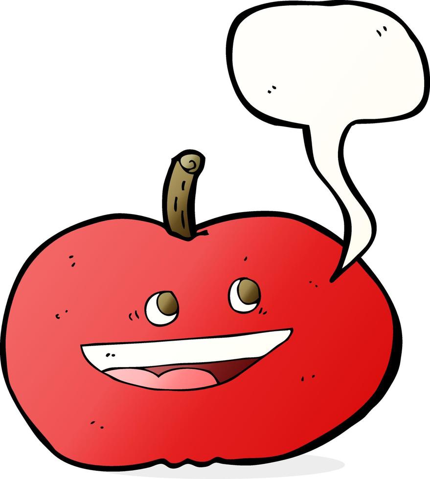 cartoon happy apple with speech bubble vector