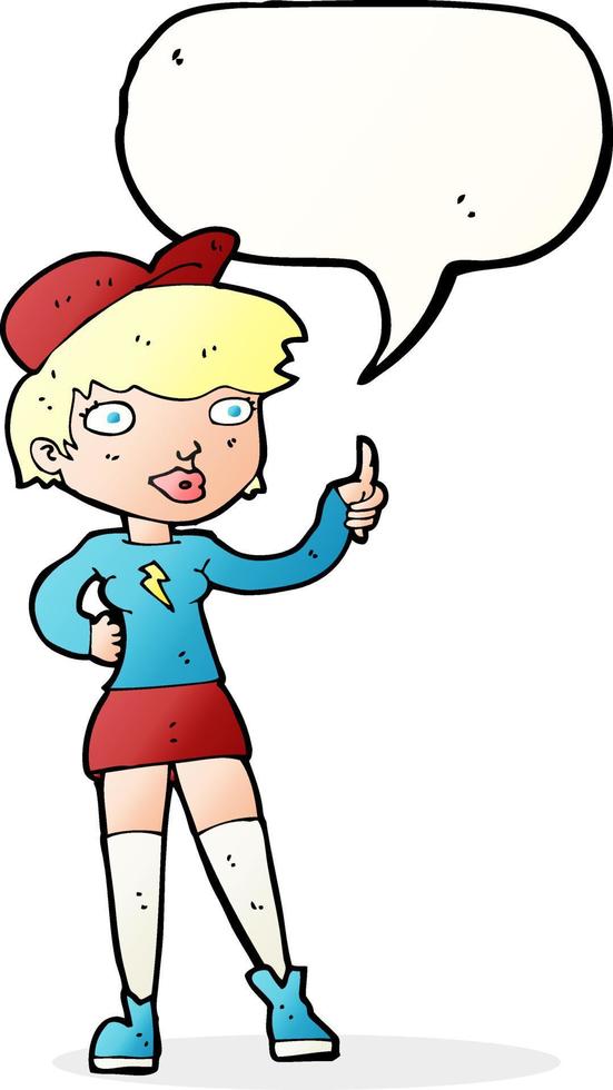 cartoon skater girl giving thumbs up symbol with speech bubble vector