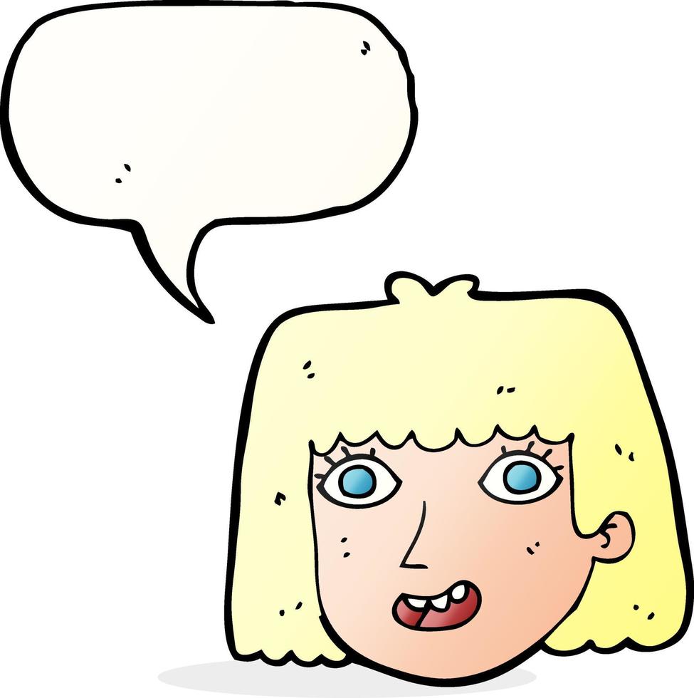 cartoon happy female face with speech bubble vector