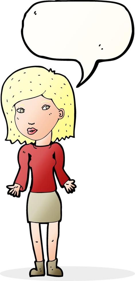 cartoon woman shrugging shoulders with speech bubble vector