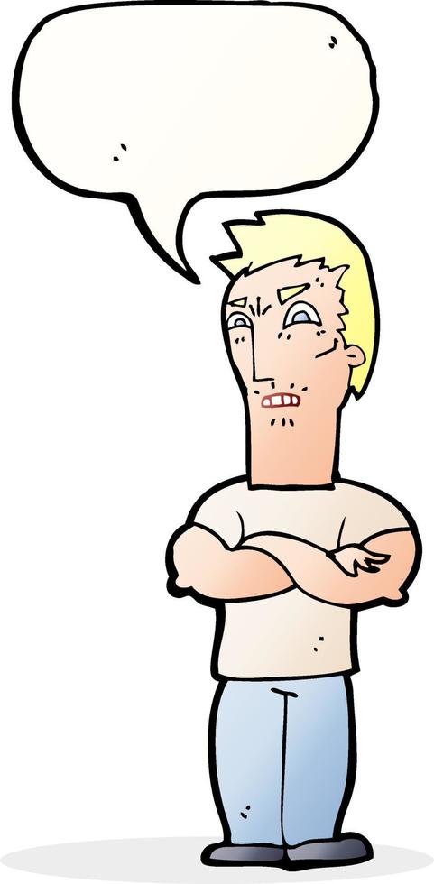 cartoon annoyed man with folded arms with speech bubble vector