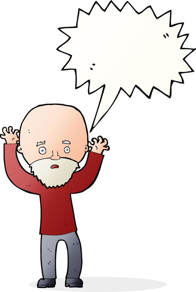 cartoon bearded man panicking with speech bubble vector