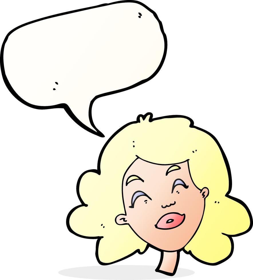 caricatura, feliz, cara femenina, con, burbuja del discurso vector