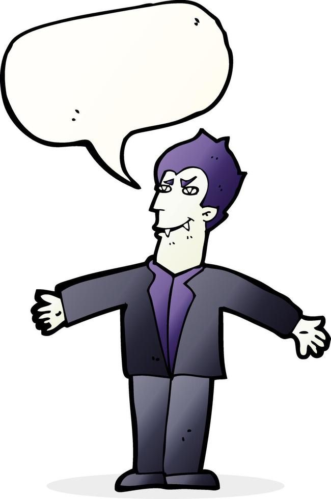 cartoon vampire man with open arms with speech bubble vector