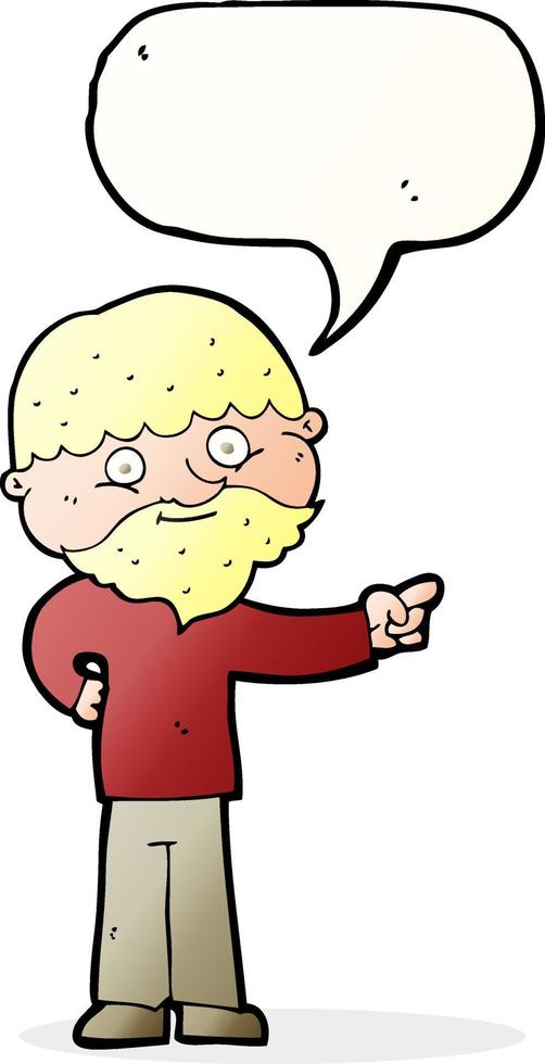 cartoon bearded man pointing with speech bubble vector