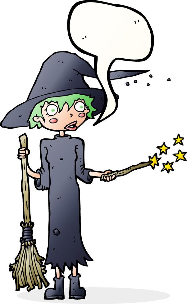 cartoon witch casting spell with speech bubble vector